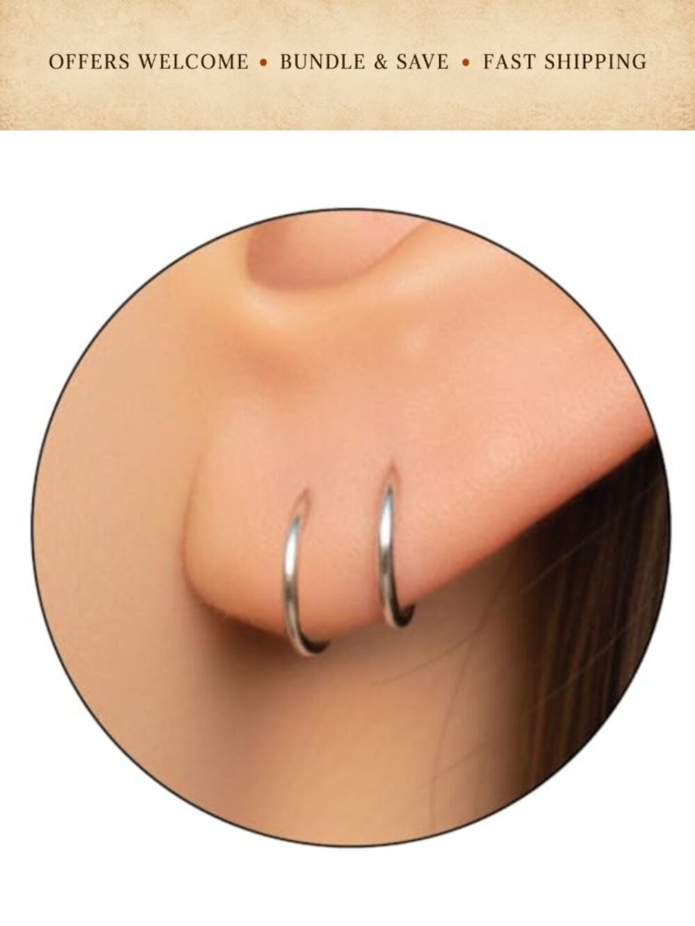 Sterling Silver 8mm Small Hoop Earrings Thin Lightweight Huggie Hoops